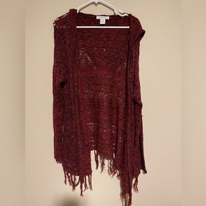 Burgundy sweater with hood. Soft, very cute!